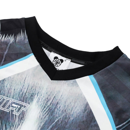 American Casual Couple Sports Mesh Ball Suit V-Neck Different Pupil Cat Face Large Printed Retro Contrast Color Long Sleeve T-Shirt for Men and Women