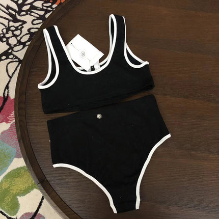 Factory Direct Sales Cross-Border Conservative Belly Covering Slimming Slimming Sexy Backless Color Matching Separates Two-Piece Swi..