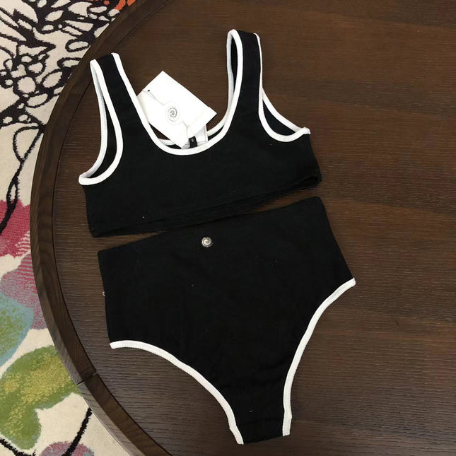 Factory Direct Sales Cross-Border Conservative Belly Covering Slimming Slimming Sexy Backless Color Matching Separates Two-Piece Swi..