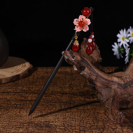 Antique Hairpin Tassel Step Wooden Hairpin Imitation Ebony Headwear Disc Hair Han Clothes Accessories Hair-pulled Ancient Clothes Hair Women