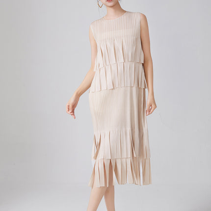 Women's Elegant Fashion Suit Women's High-End Tassel Sleeveless Dress Cardigan Shawl Jacket Miyake Two-Piece Spring Set