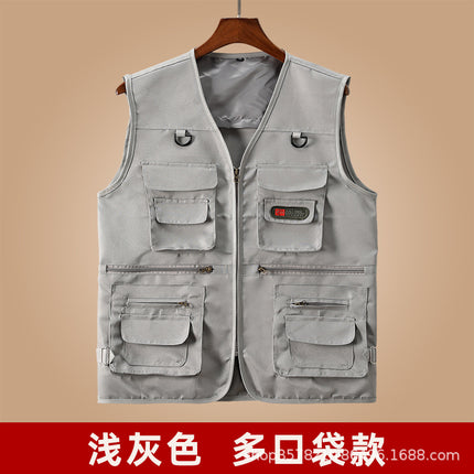 Men's Vest for Spring and Autumn, Padded for Middle-Aged and Elderly Men, Multi-Pocket Vest, Outdoor Fishing Casual Wear, Dad's Vest