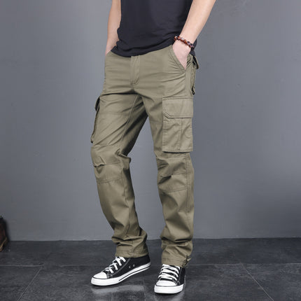 In stock men's quick-drying pants winter outdoor multi-pocket pants men's fleece-lined thick straight pants army green overalls