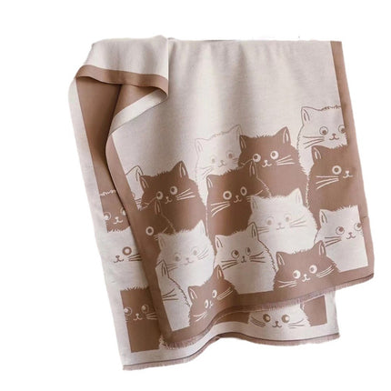 Cute Sweet Double-sided Double-wearing Student Cashmere Scarf Female Cat Cartoon Autumn and Winter Warm Warming Shawl Scarf