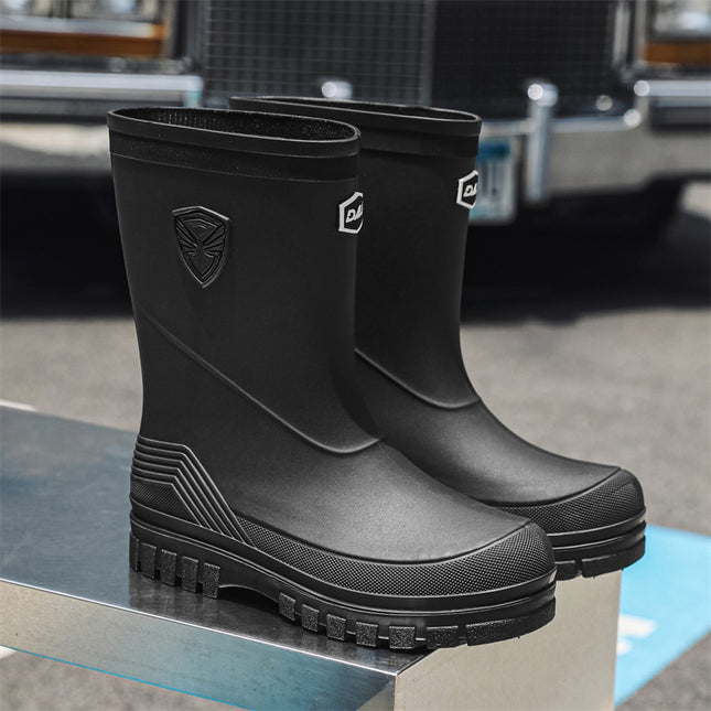 Cross-border Fashion Rain Boots Men's Mid-barrel All-match Thick-soled Waterproof Shoes Outdoor Fishing Kitchen Anti-slip Rubber Shoes Outer Wear Rain Boots