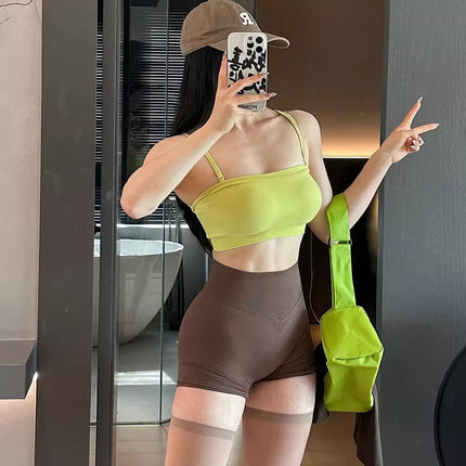 Two-Piece Halterneck Beautiful Back Yoga Df Sports Vest European and American Buttocks Shorts Training Peach Fitness Clothing Women's Suit