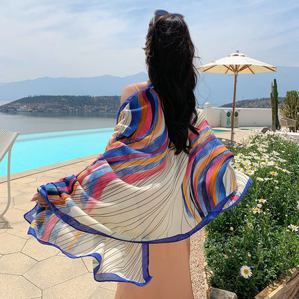 Ethnic Style Abstract Design Sense Cotton and Linen Scarf Sunscreen Shawl Women's Lightweight Travel Holiday Beach Towel Long Shawl