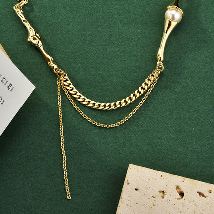 Factory direct pearl tassel personality star mans tassel necklace women's niche light luxury temperament neck chain all-match autumn and winter chain