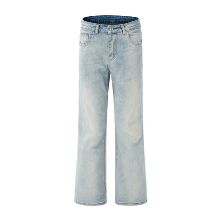 Jiamu American High Street Whiskered Baggy Jeans Unisex Versatile Wide-Leg Jeans for Men and Women Loose and Slightly Flared