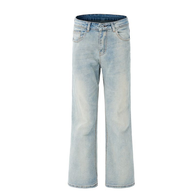 Jiamu American High Street Whiskered Baggy Jeans Unisex Versatile Wide-Leg Jeans for Men and Women Loose and Slightly Flared