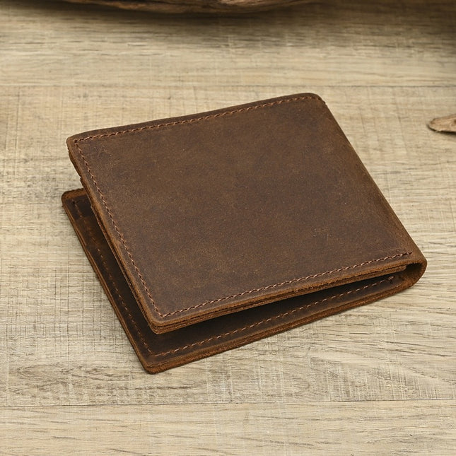 Foreign Trade Cross-Border Men's Wallet Amazon Supply Genuine Leather Small Bag Dollar Clip Crazy Horse First Layer Cowhide Retro Wallet