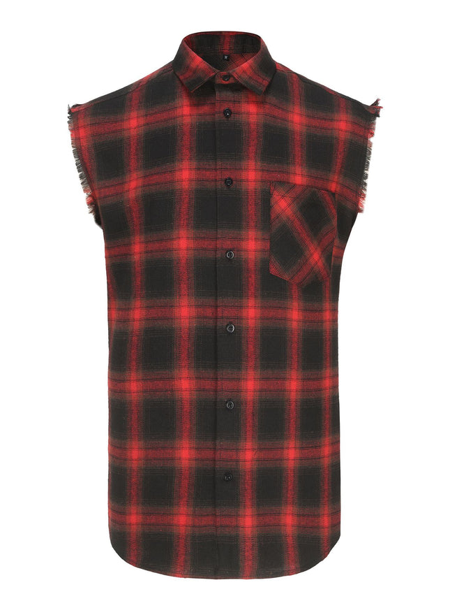 Europe and the United States cross-border personality men's jacket plaid sleeveless shirt men's casual shirt tassel craft shirt foreign trade fixed