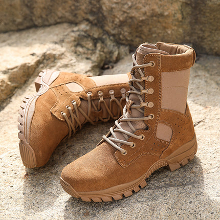New Land Boots Brown Combat Boots Men's Combat Training Boots Desert Side Zipper Waterproof Outdoor Combat Training Boots