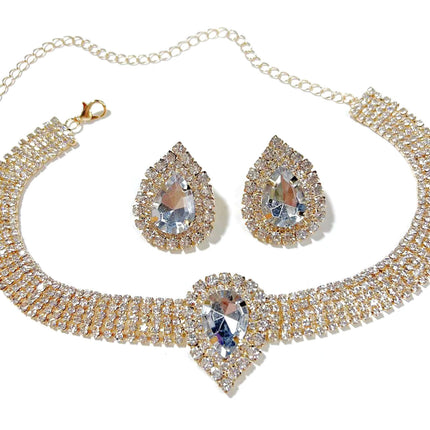 European and American Luxury Multi-layer Rhinestone Geometric Necklace Earrings Colorful Large Water Drop Crystal Necklace Fashion Exaggerated Necklace