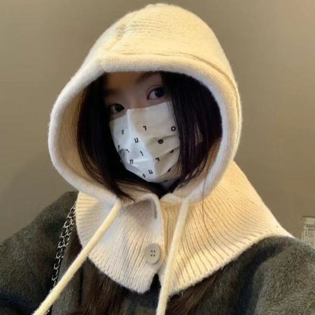 Winter Warm Women's Hat Wool Hat Cross-border Explosions Rafa Fake Hoodie Hat Scarf Shawl Integrated Knitted Ear Protection Hat
