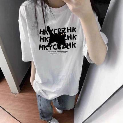 Pure Cotton Short-Sleeve T-Shirt for Women 2026 New American Retro Design Niche Half-Sleeve Top Women's Loose Trendy Brand T-Shirt