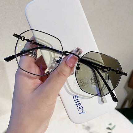 Photochromic Myopia Glasses for Women Can Be Equipped with Prescription Anti-Blue Light Eye Protection Plain Gold Wire Glasses Frame Korean Style Women's Glasses