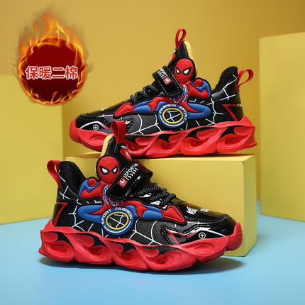 2025 Boys' Shoes Children's Anti-Slip Mid-Leat Running Shoes Leather with Lights Spider-Man Children's Sports Shoes Autumn Lightweight