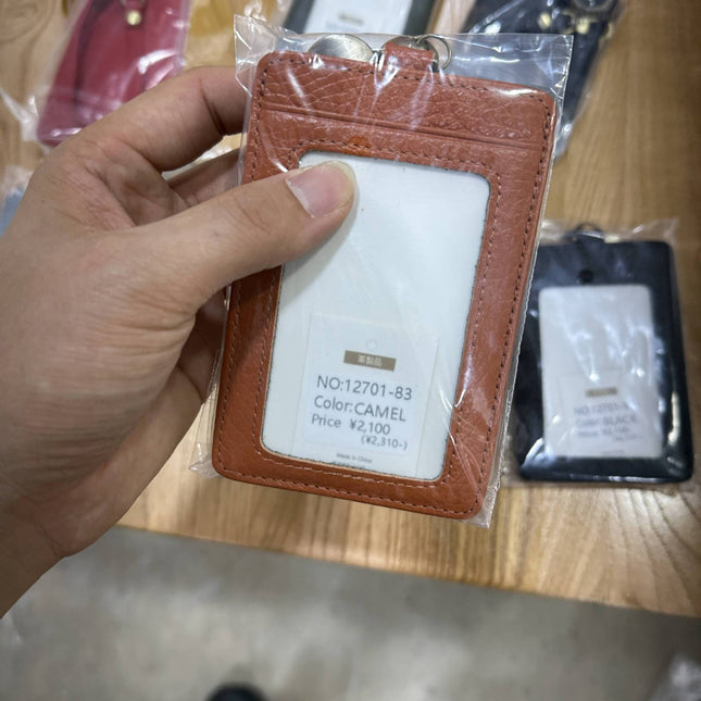 Fashion Genuine Leather Hangtag One-sided ID badge Wrist Wear Drawable Waist Card Bag Japanese and Korean Work Card Set