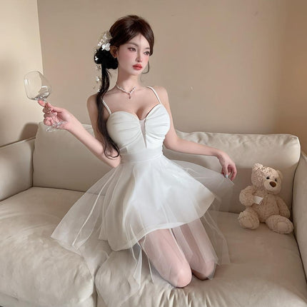 Sexy 9199 Mesh Stitching Sling dress Night Shop Foot Bath Technician Work Clothes Backless Big Swing A- line Skirt