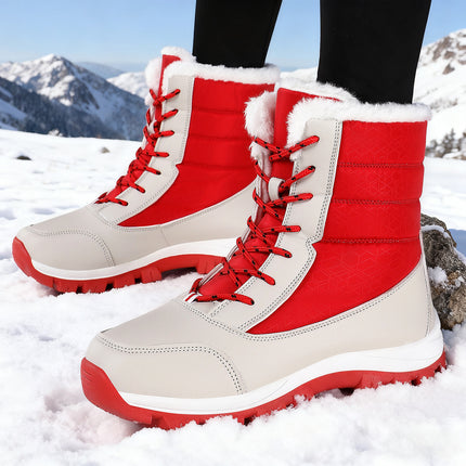 Women's New Winter Cotton Shoes with Plush Lining, Thick High-Top Platform Cotton Boots, Cross-Border Dropshipping, Waterproof, Non-Slip, Lace-Up Snow Boots