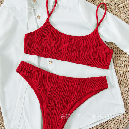 Triangle Bikini_2019 European and American Aliexpress Popular Swimsuit Sexy Pleated Triangle Bikini Bikini