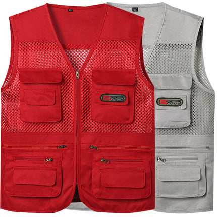 Summer Thin Mesh Vest Mountaineering Travel Pure Cotton Mesh Waistcoat Casual Multi-Pocket Functional Photography Fishing Vest