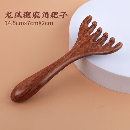 Sandalwood Massage Comb, Meridian Comb, Wide-Tooth Comb, Hair Therapy Tool, Five-Tooth Comb, Wooden Comb, Meridian Massage Comb for Home Use