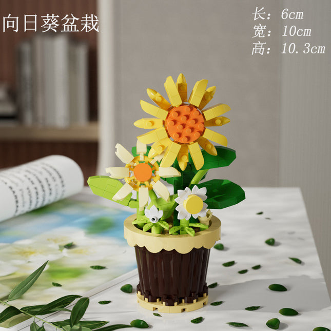 Compatible with Lego Forever Flower Sunflower Rose Fleshy Potted Plants Assembled Building Blocks Toy Valentine's Day Gift for Girls