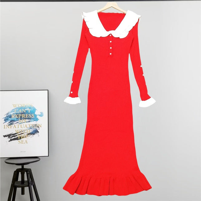 Ruffled Dress Knitted Skirt Autumn and Winter New Sweater Skirt 2025 Retro Lady European and American Cross-Border French Skirt