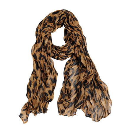 Spring and Summer Cotton Linen Pressed Pleated Leopard Scarf Women Autumn and Winter New Stylish Fashion Beach Scarf Shawl