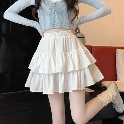 Plus-Size A-Line High-Waisted Cake Skirt for Women, Pear-Shaped Figure Slimming White Half Skirt, Summer Puff Short Skirt