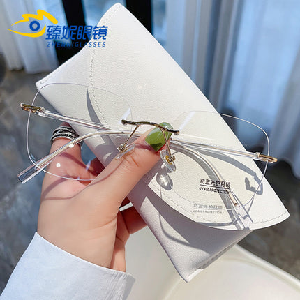 New Internet-famous anti-blue light rimless glasses frame for men and women with adjustable power large frame round face dopamine plain plain mirror