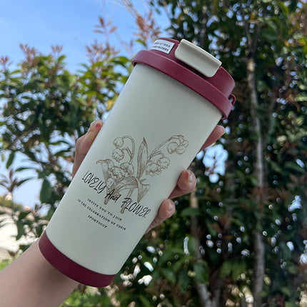 Coffee Thermos Cup 316 Stainless Steel Liner Simple and Fashionable Double Drinking Cup with Straw Water Cup Gift Logo Customization
