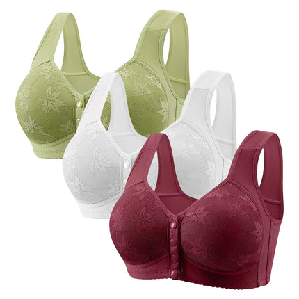 Large Cup 288【3-Piece Set】Cross-Border Front-Clasp Bra, Large Size, Vest-Style, Push-Up, Wireless, Thin Style