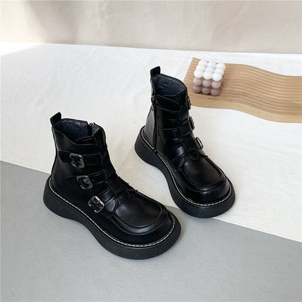 Z Autumn and Winter New Cotton Boots Short Thick-Soled Platform Shoes Forest Style College Style Small Leather Shoes Single Boots Short Martin Boots for Women