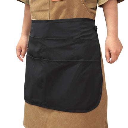 Cross-Border Black Work Half-Waist Skirt Short Six-Pocket Half-Length Bib Hair Salon Restaurant Adjustable Work Apron