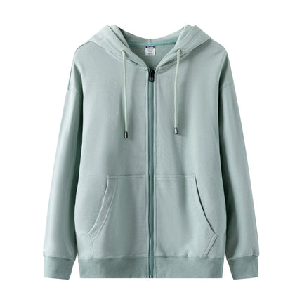 Trendy European and American Style Oversized Drop-Shoulder Fleece Zip-Up Hoodie with Pockets for Autumn and Winter