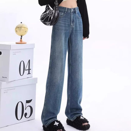 High Waist Narrow Wide Leg Jeans Women's Fashionable All-match New Loose Slim-fit Niche Straight Long Pants