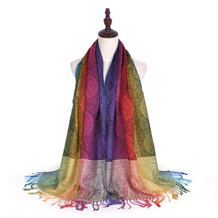 Ethnic Style Women's Vintage Jacquard Scarf Jacquard Cotton Feather Travel Spring and Autumn Long Shawl Warm Air Conditioning D01