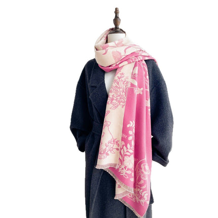 Sweet and Cute Rabbit Garden Double-Sided Jacquard Scarf for Girls Winter Thickeneded Shawl Korean Style Student Warm Scarf