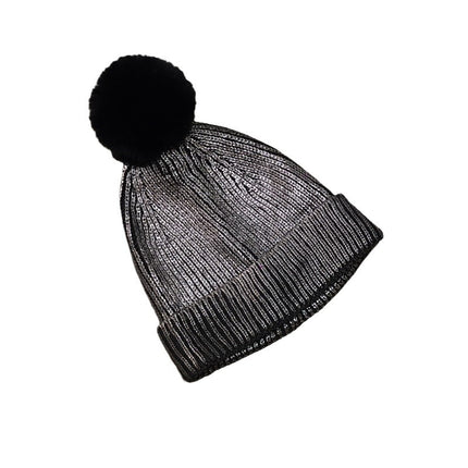 Cross-border laser hat metallic cold hat men and women couple knitted hat hip hop tide hat bronzing silver with fur ball hat