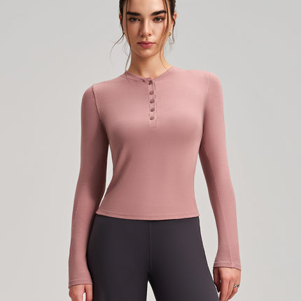 2026 New Yoga Long-Sleeve Top Slim Fit Slimming Sports Henley Shirt Sports Yoga Wear Running Fitness Long-Sleeve
