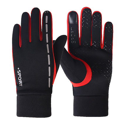 Printed LOGO gloves full finger men's autumn and winter touch screen plus velvet gloves men's warm non-slip waterproof winter printing