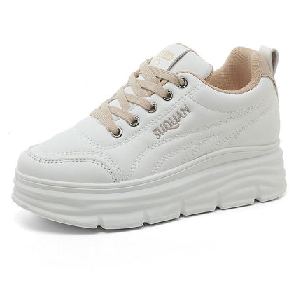 W3685 New Pure Color 2025 Summer White Shoes Thick Sole Inner Heightening Wear-Resistant Casual Shoes Student Sneakers