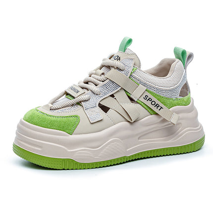 Hollow Mesh Panel Sneakers 2026 Summer New Trendy Hot-Selling Thick-Soled Height-Increasing Breathable Rhinestone Casual Sports Shoes for Women