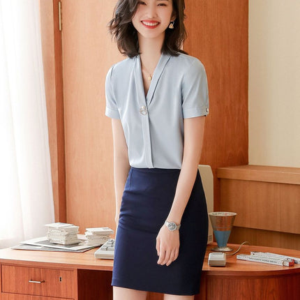 [Chuishun Soft Waxy] Women's Summer Short-sleeved Shirt Work Clothes Professional suit High-end Front Desk Sales Department Work Clothes