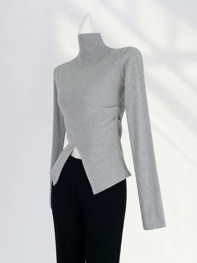 Super Slimming tight waist slimming half turtleneck long sleeve T-shirt hot girl top split brushed pit bottoming shirt for women