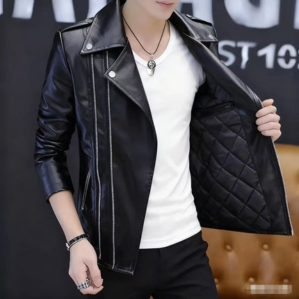 2025 Spring and Autumn New Motorcycle Leather Jacket Men's Jacket Korean Fashion Fashion Personalized Motorcycle Clothing Leather Fashion