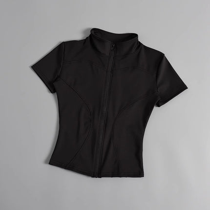 High Elastic Yoga Short-sleeved Jacket with Vertical Collar Zipper Tight Running Jacket Quick-drying Naked Fitness Short-sleeved Women's Summer
